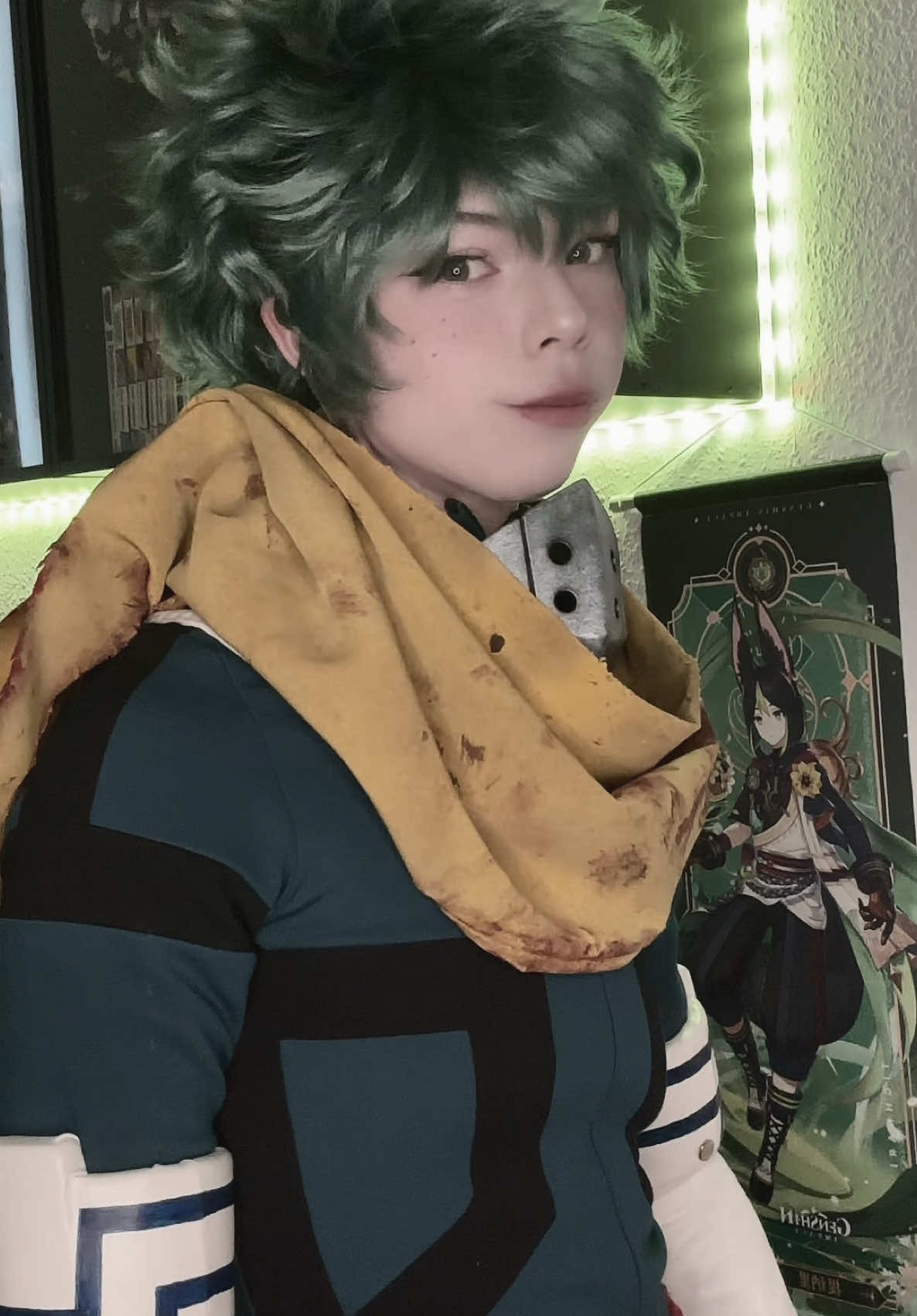 A post by @teacakecos on TikTok caption: if you really loved me, you’d accept me AND my 10k+ All Might collection 💅🏻😤 #dekucosplay #bnhacosplay #izukumidoriya #dekuvigilante #mhacosplay #dokomi #animefyp #myheroacademiacosplay 
