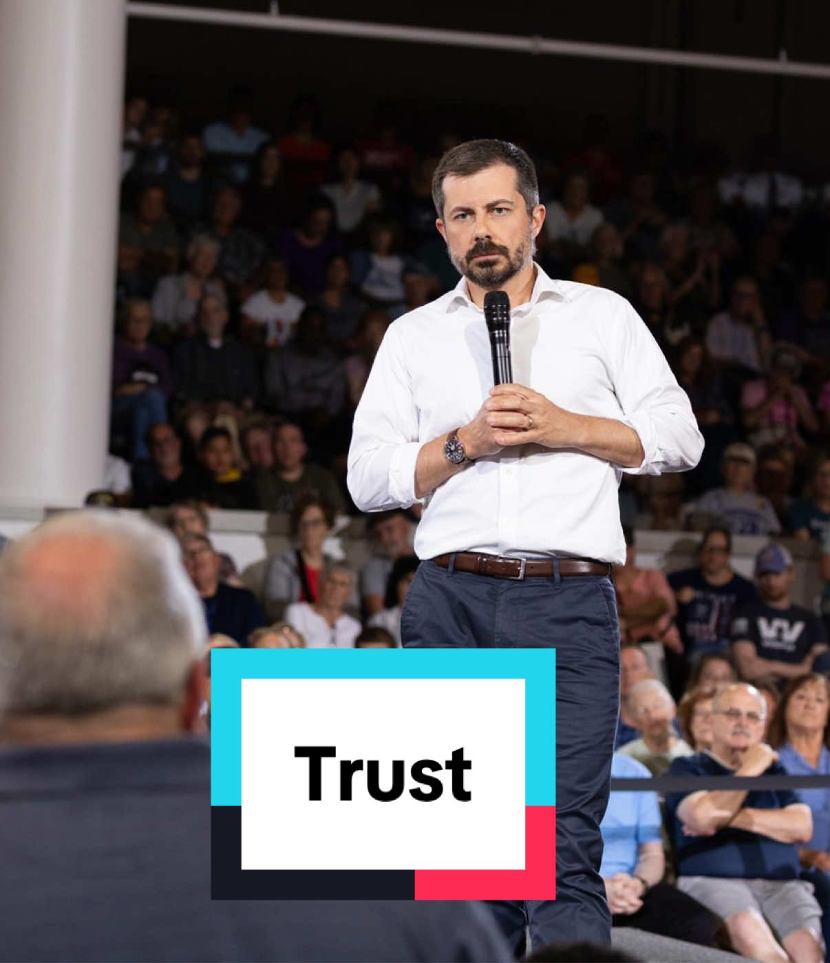 A post by @petebuttigieg on TikTok caption: Veterans know about trust - how trust is given and how trust is earned. Our nation continues to face a crisis of trust - and all of us can and must take aciton to change that.