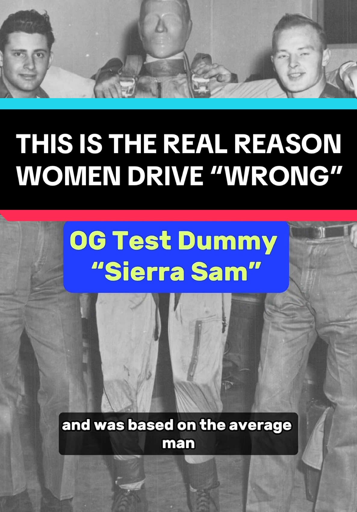 A post by @tilscience on TikTok caption: All women drive wrong and here’s why.  Before you jump to stereotypes, it’s not our fault. Cars weren’t designed with us in mind.  Tomorrow I’m dropping the news about the first ever anatomically correct female crash test dummy. It’s about time 👏🏽  #didyouknow #mindblown #carcrash #carsafety #womenshealth 