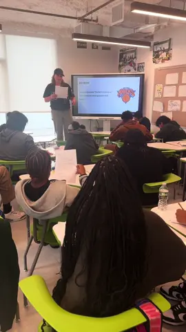 A post by @biancagolden_ on TikTok caption: When your teacher is a @New York Knicks fan every class will have a recap from the playoffs #knicksin5 #knicks #bingbong