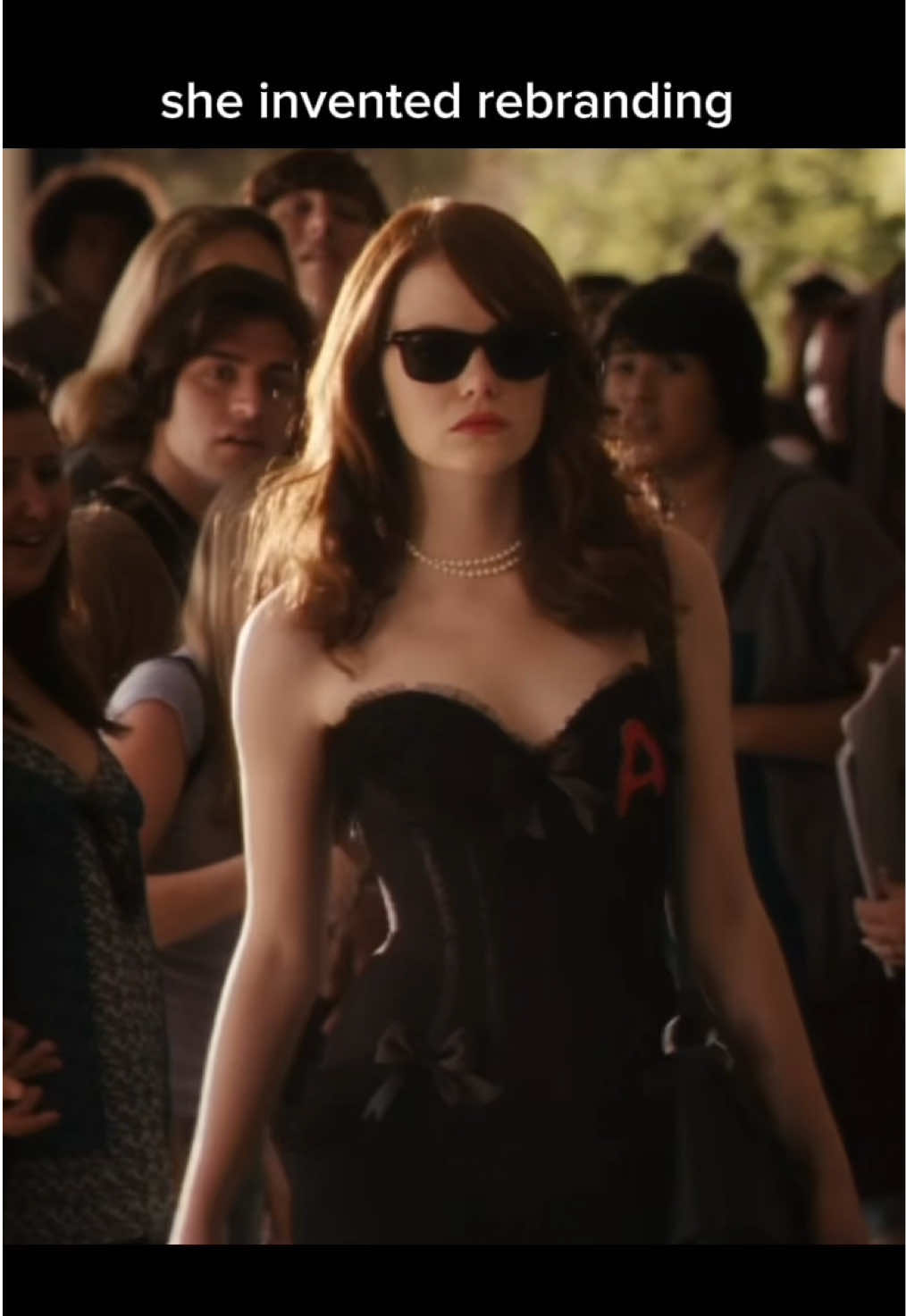 A post by @sonypictures on TikTok caption: maxed out of rebranding puns 📺 #EasyA #emmastone #willgluck