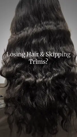A post by @bmariee3 on TikTok caption: When clients notice shedding or thinning, the first instinct is often to avoid cutting their hair. But here’s the truth: regular trims are essential for maintaining the health of the hair you still have. Split ends and breakage can travel up the strand, making the hair look and feel thinner than it actually is. A clean cut not only keeps your ends strong—it also helps with how your hair holds style, moisture, and shape. Losing hair? Start with a health check—and don’t neglect your trims.  SIDE NOTE. This was not the full haircut 😅 we were just taking off the length before shampooing #thinninghair #houstonhairstylist #curlspecialist #summerhair 
