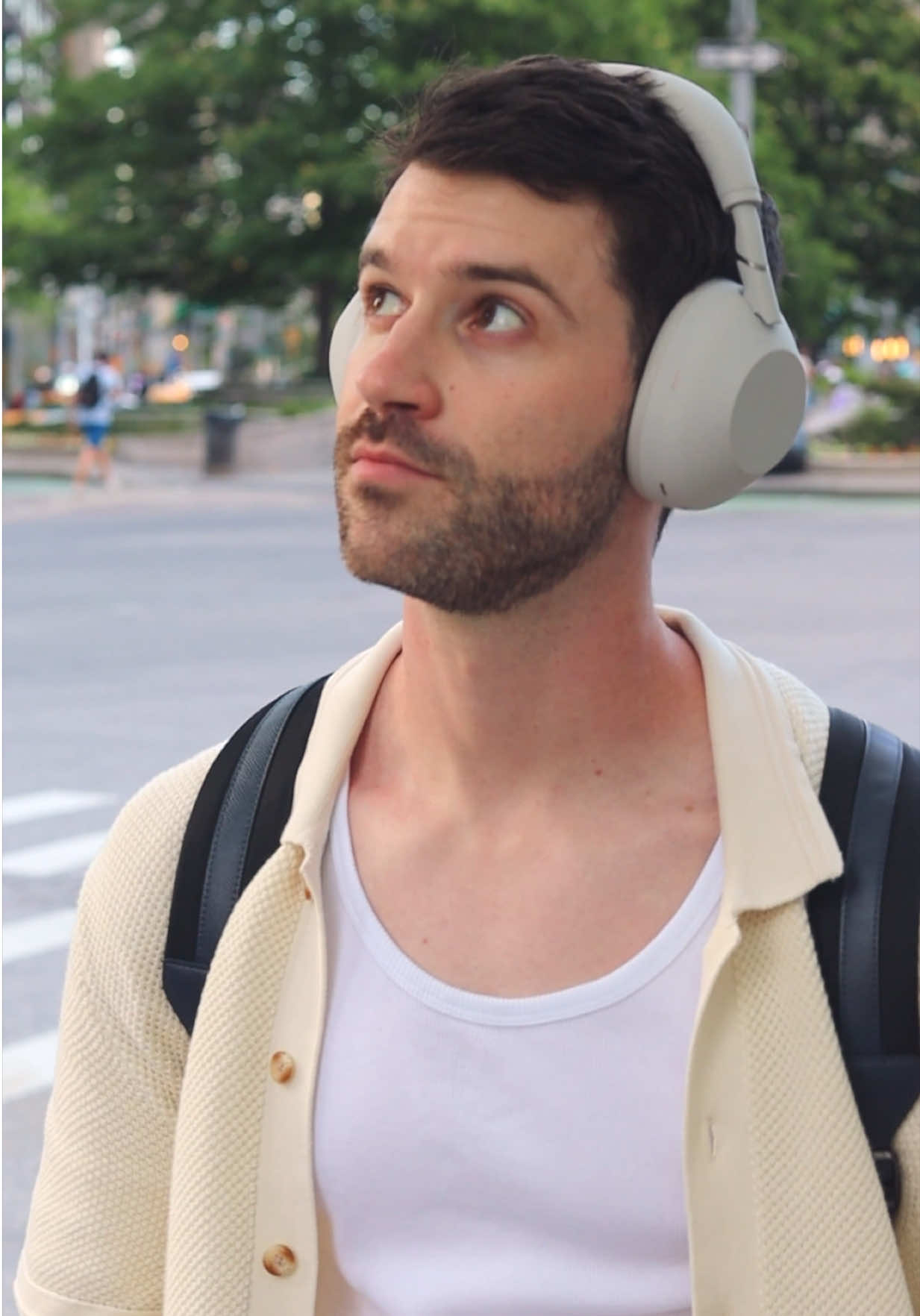 A post by @jonathantilkin on TikTok caption: From crowded streets to quiet moments in the park, the new @SonyElectronics XM6 headphones let me live in the music—wherever I am.🎧 #SponsoredBySony #SonyHeadphones #ForTheMusic