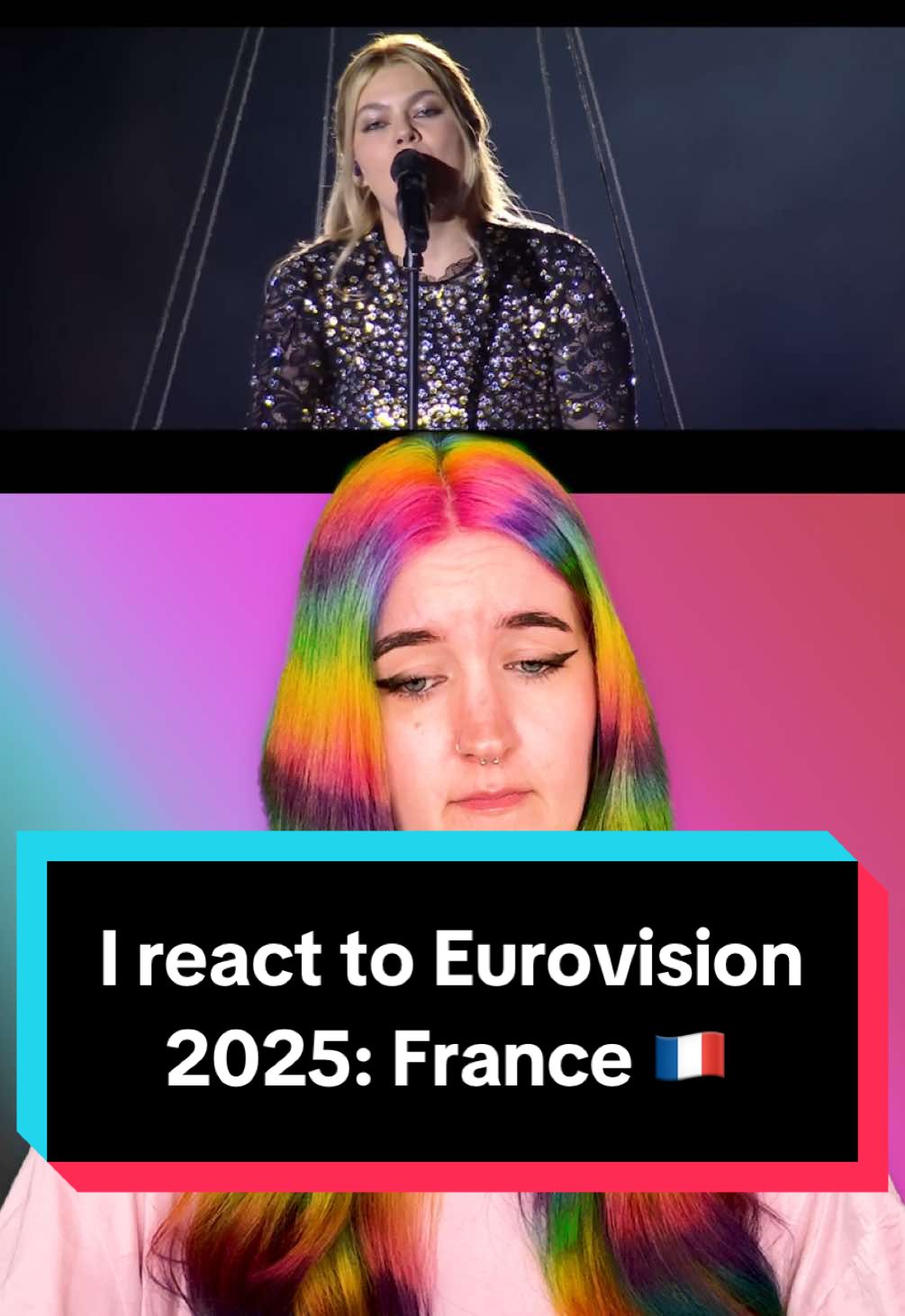 A post by @kellylouisekilljoy on TikTok caption: Replying to @𝔸𝔯𝔱𝔢́𝔪𝔦𝔫🪐 I react to Eurovision 2025: France 🇫🇷 @Louane (Taylor’s version) - Maman 🫶 #eurovision2025 #france #reaction 