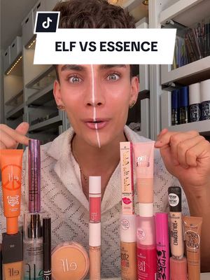 A post by @lucasrodgerss on TikTok caption: ELF VS ESSENCE 👀 which looked better?! 💕 #makeup #fyp #viral #elfcosmetics #essencecosmetics #makeupchallenge 