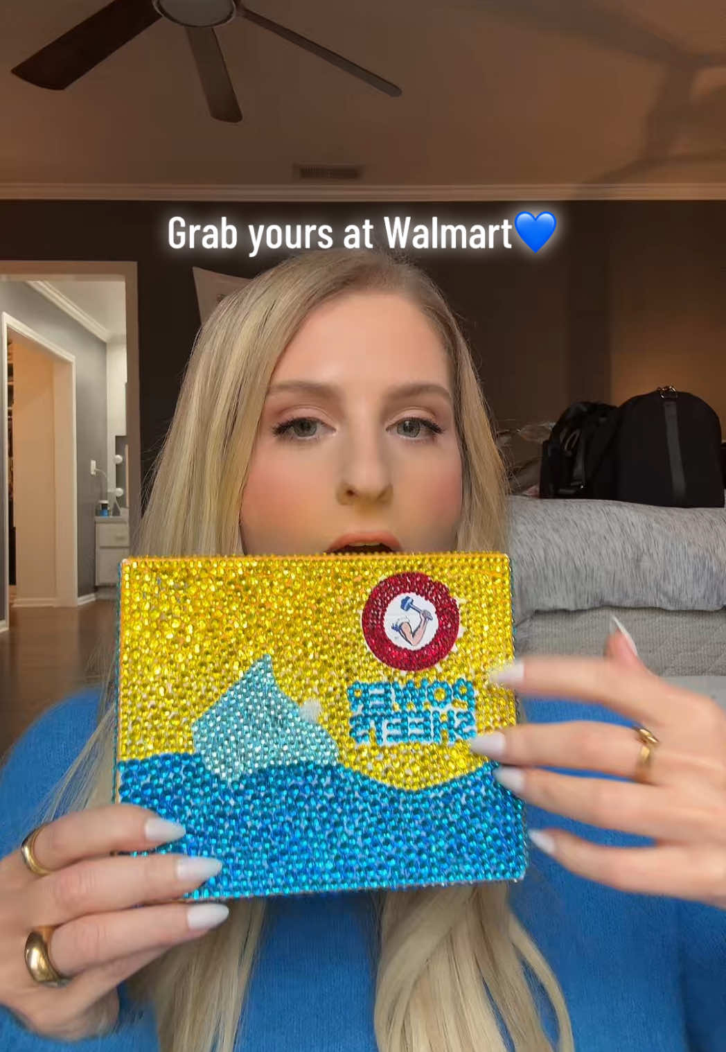 A post by @meghantrainor on TikTok caption: a bedazzler hates to see me comin ✨💅💙 grab your Arm & Hammer Power Sheets detergent sheets at Walmart today! @ARM & HAMMER Laundry #armandhammerpartner 