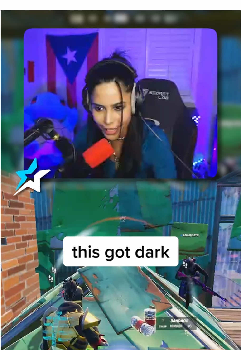 A post by @chica on TikTok caption: That got dark quickly😳 #fortnite #fyp #trending #viral #gaming #chica 