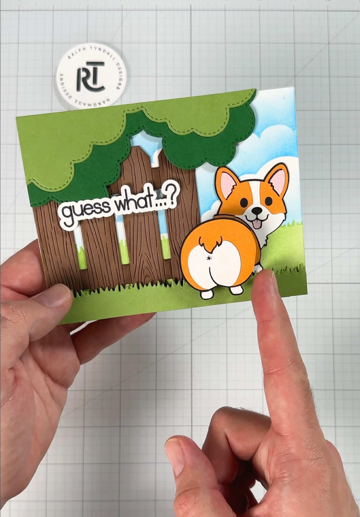 A post by @ralphtyndall on TikTok caption: Replying to @_giulia.vi I’m not sure why this is where my mind went with this…but you’re welcome 🤷🏻‍♂️  #cardmaking #asmr #corgi #dogsoftiktok #craft 