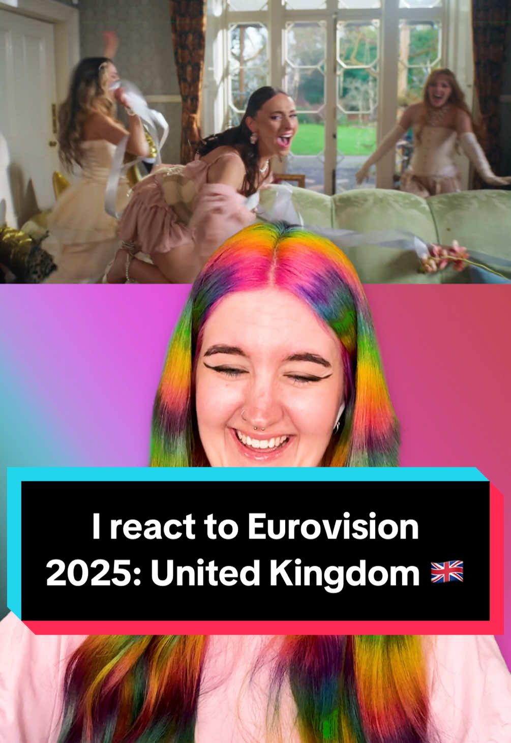 A post by @kellylouisekilljoy on TikTok caption: Replying to @maxr_wxm7cd I react to Eurovision 2025: United Kingdom 🇬🇧 @Remember Monday - What the hell just happened? 💅 #eurovision2025 #unitedkingdom #reaction 