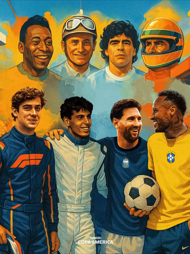 A post by @copaamerica on TikTok caption: #Colapinto #Bortoletto #Argentina #Brasil #Senna #Fangio #Maradona #Pele #Messi #Neymar #F1 #Formula1 #Imola #imolagp 