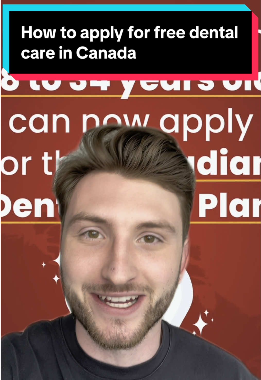 A post by @maxmedyk on TikTok caption: Immigrants, PRs and citizens between 18-34 years old can now have free dental care! Save and share the application process! Here’s how to apply!