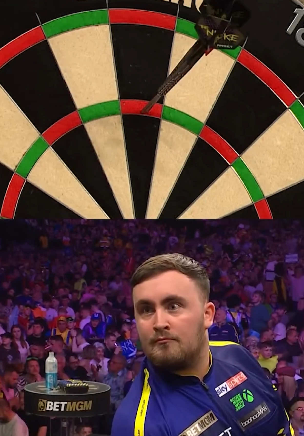 A post by @lukethenukelittler on TikTok caption: COME ON NOWWWW😂 #fyp #darts #viral_video 