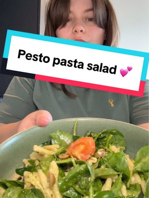 A post by @emily_loves2eat on TikTok caption: Lots of greens 😁💕 #fyp #foryoupagе #cooking #cookwithme #pasta #pesto #pestopasta #pastasalad #dishupdinnerwithme #plateupwithme 