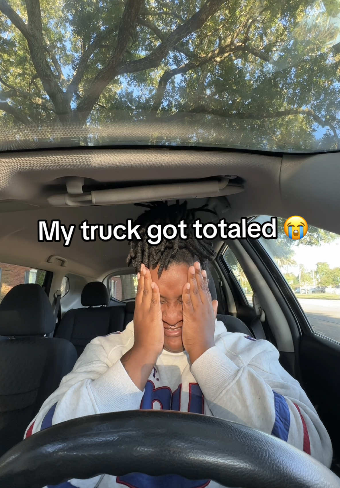 A post by @bukutriece on TikTok caption: Welp, I got in my first bad wreck and now my truck is gone….