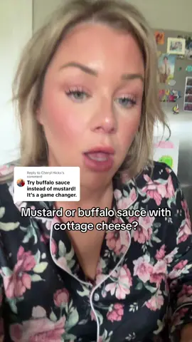 A post by @kailargibson on TikTok caption: Replying to @Cheryl Hicks cottage cheese and mustard or BBQ sauce? #transformation #trending #lunch #tiffanyplate #mustard 