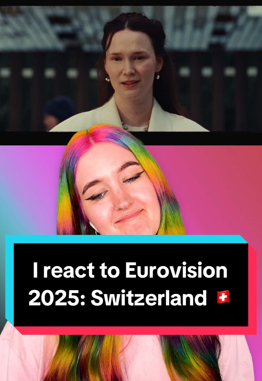 A post by @kellylouisekilljoy on TikTok caption: Replying to @nikola I react to Eurovision 2025: Switzerland 🇨🇭 @zoe.me.music - Voyage 🕯️ #eurovision2025 #switzerland #reaction 