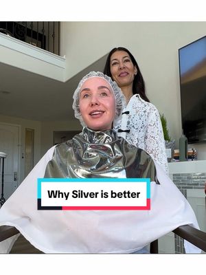 A post by @foryourreputatio on TikTok caption: Part 2 of the metal face off with @Erica Nangle. Here I explain why silver is better than gold and how to wear it authentically with her personal style. #ColorAnalysis #SilverOrGold #ColorConsultant #POVColorSession #colorconfidence #vegascoloranalyst👑 #seasonalcoloranalysis 