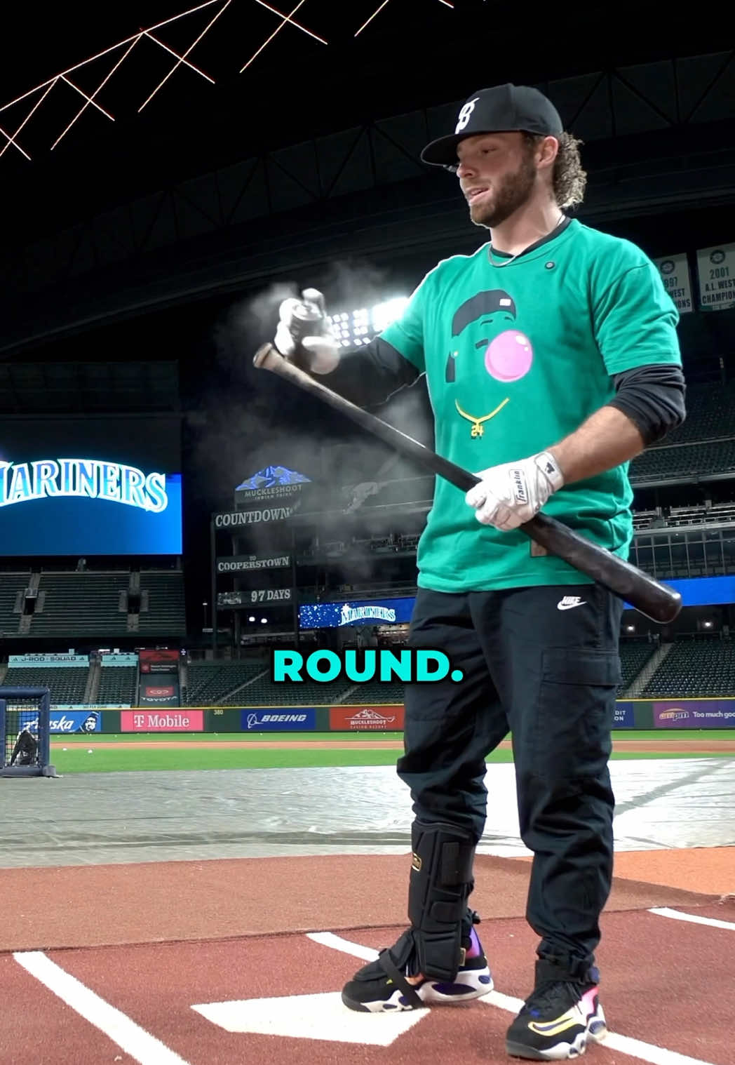 A post by @baseballbatbros on TikTok caption: Attempting to break Ohtani & Zunino’s record for the farthest ball ever hit at T-Mobile Park… 🥲 #baseball #baseballtiktoks #mlb 