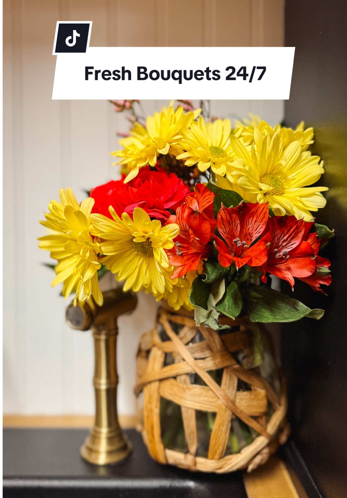 A post by @thecolorofourhome on TikTok caption: I pick them up on my grocery runs for $5-$10 a bouquet and keep them clipped and watered regularly, so I’m able to make most of them last an entire month! It’s such a small expense for the mood-boosting benefits. My daughter also loves to pick her little bouquets on our evening walks. Nothing beats free flowers. 💐  #moodboost #flowerbouquet #freshflowers 