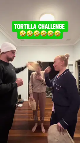 A post by @ehculo on TikTok caption: The flying one 😂 this tortilla challenge had me crying laughing - who even won? i can’t breathe #tortillachallenge #funnytiktok #foryou #fyp #trynottolaugh #viralcompilation #laughattack #tiktokfunny #comedyclip #slapchallenge