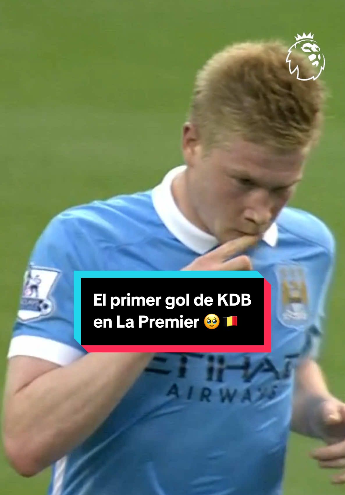 A post by @lapremierleague on TikTok caption: No estamos llorando, solo se nos metió un Kevin De Bruyne en el ojo 😭🇧🇪🥺🩵 #PremierLeague #TikTokDeportes 