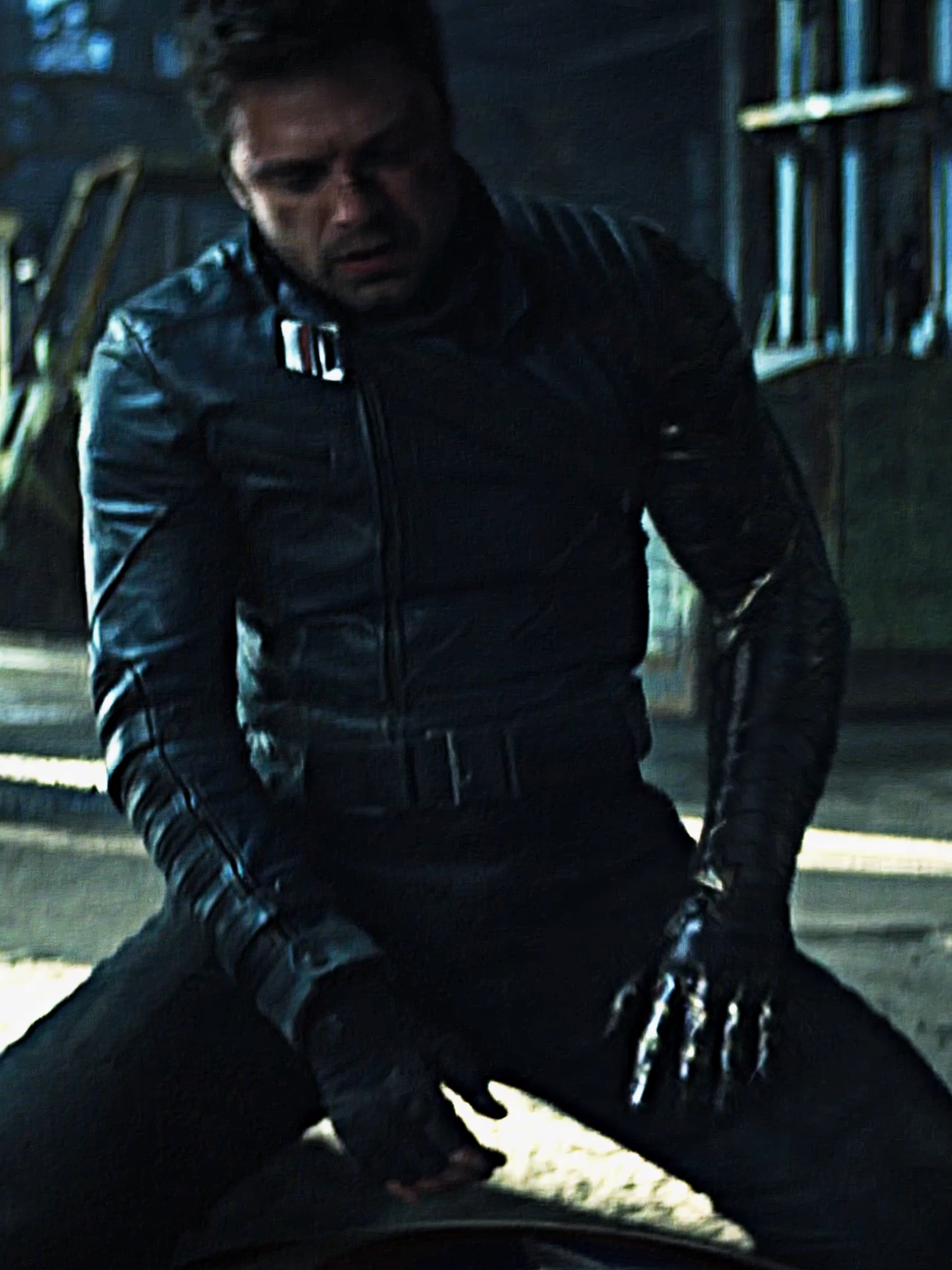 A post by @forlokisake on TikTok caption: watched the series for the plot!! (bucky on his knees) #buckybarnes