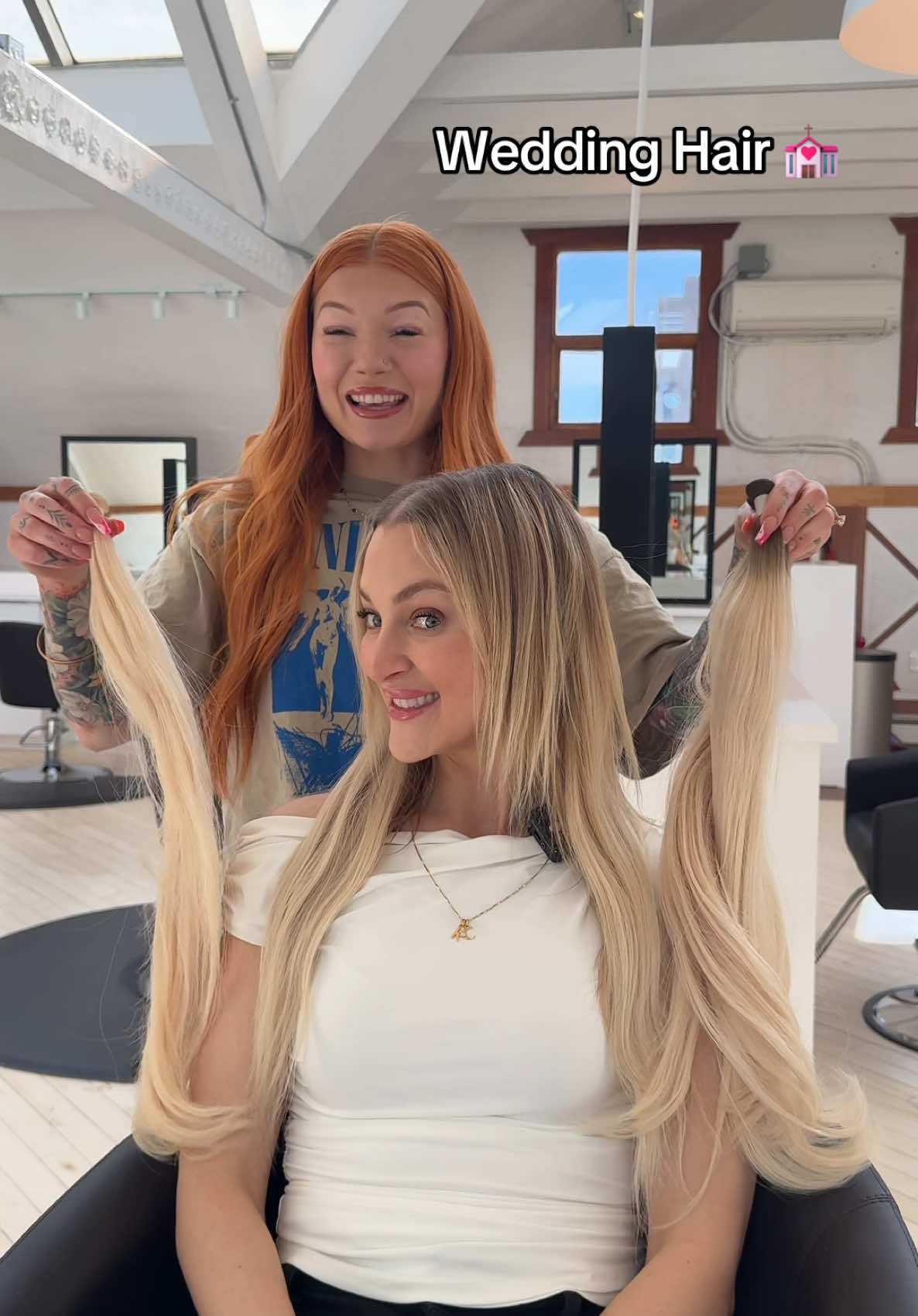 A post by @abbeybrookee on TikTok caption: Wedding hair blonde 💒 #hairextensions #copperhair #blondehair #weddinghair #blondebride #2025bride 