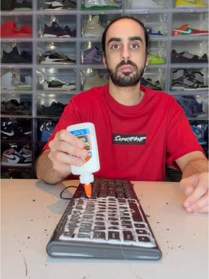 A post by @baderalsafar on TikTok caption: Keyboard Cleaning Hack 😵 #hacks #lifehacks #asmr #cleaning #asmr #satisfying #foryou #fyp #foryoupage #baderalsafar 