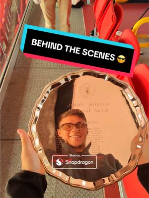 A post by @manutd on TikTok caption: Behind the scenes with our 2024/25 award winners, thanks to a special pair of @Snapdragon-powered meta glasses 👓🏆 #MUFC #ManUtd #OldTrafford #ShotOnSnapdragon