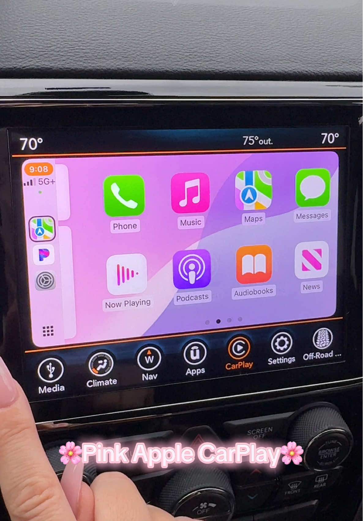 A post by @nikk_nikk_ on TikTok caption: Not as bright pink as others but she’s still cute.. #applecarplay #pink #tiktoktrend #fyp 