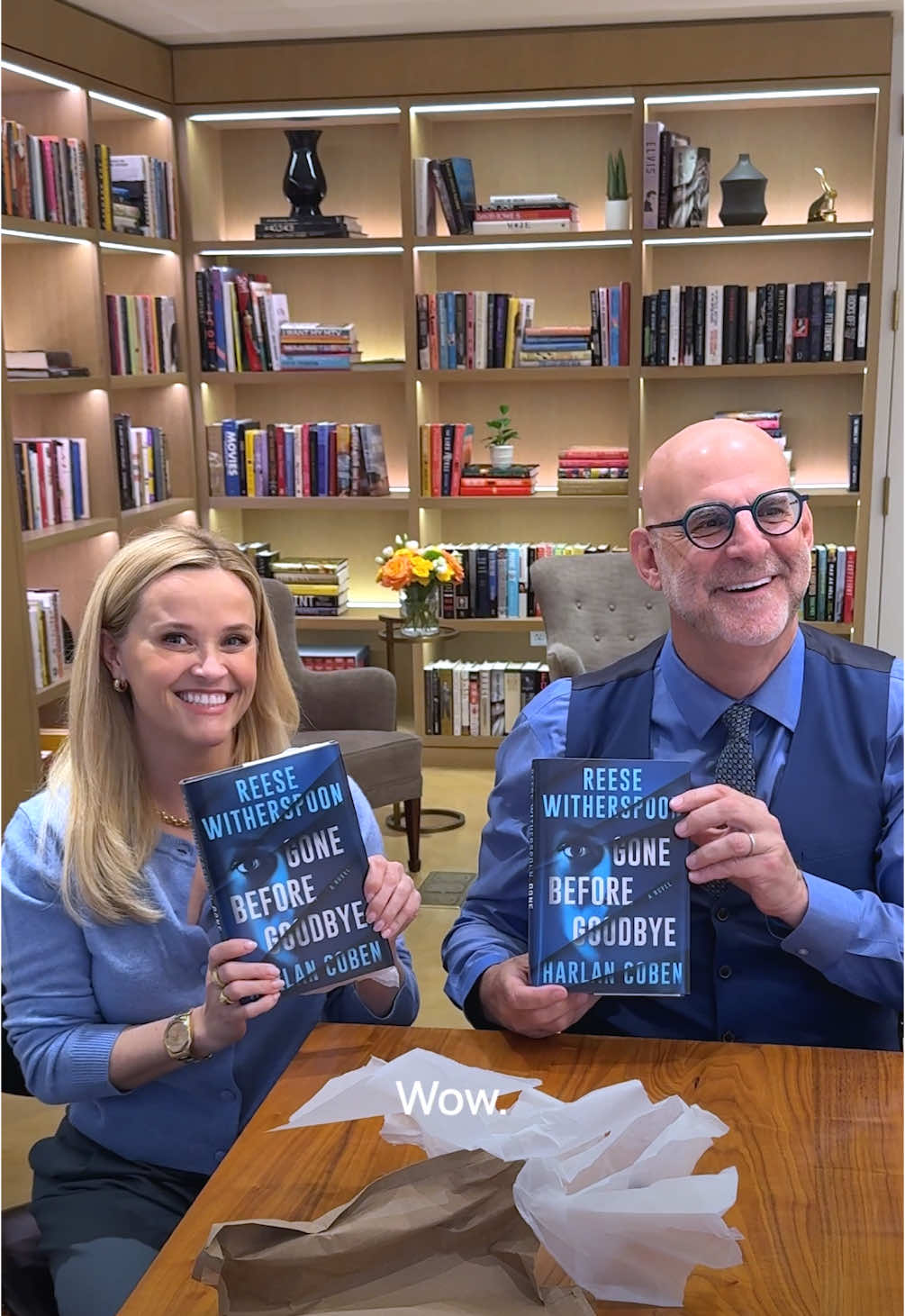 A post by @reesewitherspoon on TikTok caption: That moment when you see your book in real-life for the first time and it’s EVERYTHING! Wrote this twisty thriller with the one and only Harlan Coben and now we finally get to hold it in our hands! We’re so proud of this story, and we can’t wait for you to read GONE BEFORE GOODBYE this October. Link in bio to pre-order now… and get those signed editions while they last! 👀