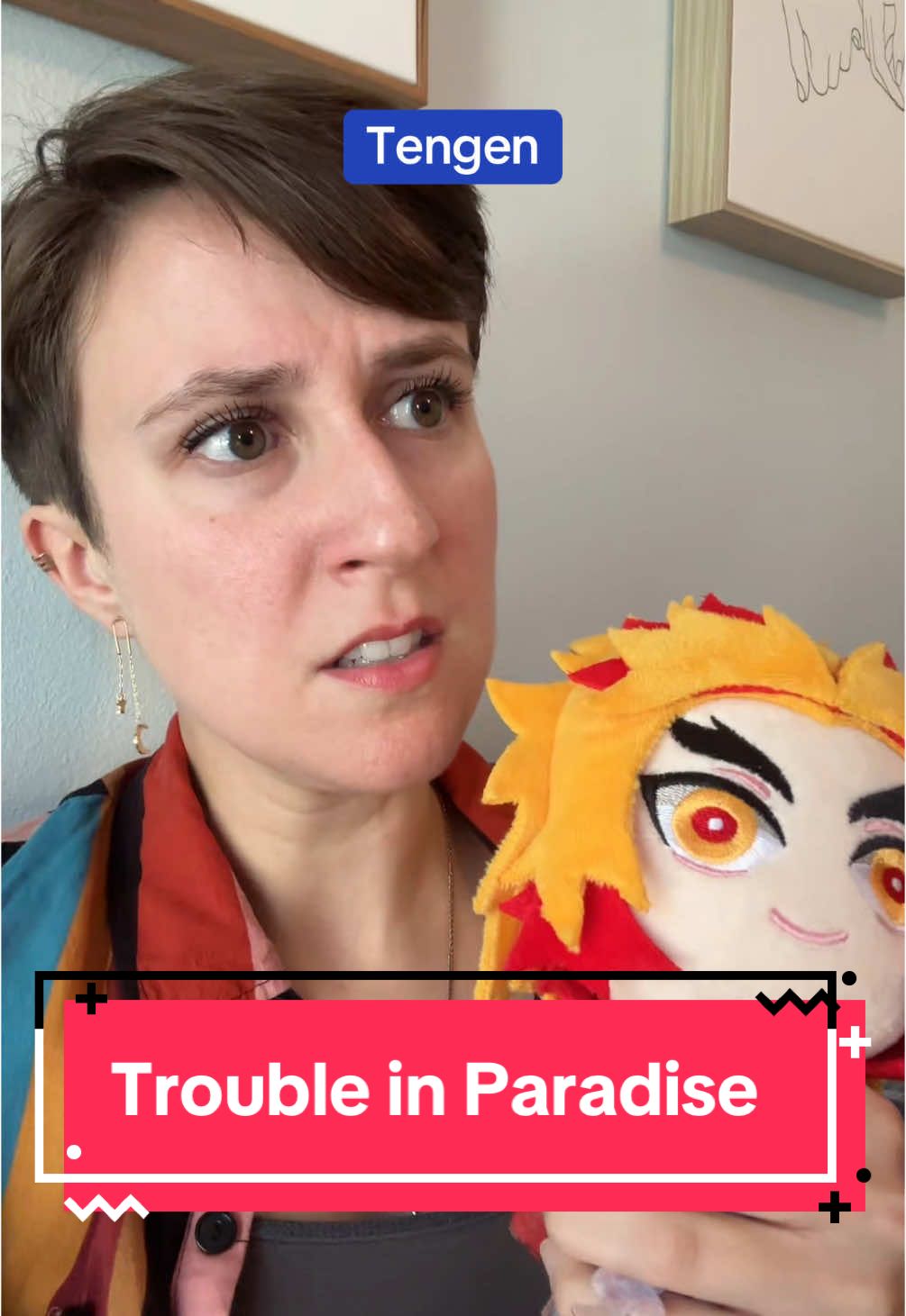 A post by @caitpatmosh on TikTok caption: I actually broke my necklace 😭😭 gotta do it for the skit I guess haha 🥲 #demonslayer #anime #manga #tengenuzui #uzui #rengoku #sanemi #kny #kimetsunoyaiba #kimetsu_no_yaiba 