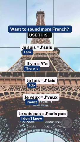 A post by @bonjourtalkinfrench on TikTok caption: 𝐖𝐚𝐧𝐭 𝐭𝐨 𝐬𝐩𝐞𝐚𝐤 𝐅𝐫𝐞𝐧𝐜𝐡 𝐥𝐢𝐤𝐞 𝐚 𝐧𝐚𝐭𝐢𝐯𝐞? 🇫🇷 Here are 5 essential shortcuts French people use in everyday conversation! 🗣️  Ready to take your French to the next level? ⏫ Comment “𝐆𝐔𝐈𝐃𝐄” to start learning the French basics with our free Study Guide. 💌 . . . #french #frenchlanguage #studyfrench #learnfrench #frenchlesson #frenchonline #frenchlearning #fle #frenchvocabulary #frenchwords #frenchteacher #frenchclass #easyfrench #frenchforbeginners #talkinfrench