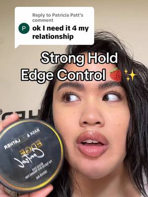 A post by @baskandlatherco on TikTok caption: Replying to @Patricia Patt OKAY, maybe our #edgecontrol can’t hold you and bae down but at least your edges will be laid 😭 With key ingredients such as Argan Oil and Castor Oil, your edges won’t be snatched and they’ll be thicker and fuller too 💛 #healthyhair #baskandlatherco #hairgrowth #fyp #haircare 