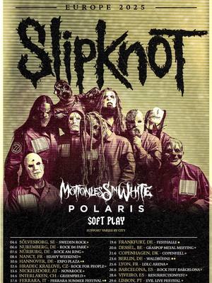 A post by @slipknot on TikTok caption: 2 more weeks, Europe… Tell us which show you’re coming to. #slipknot 