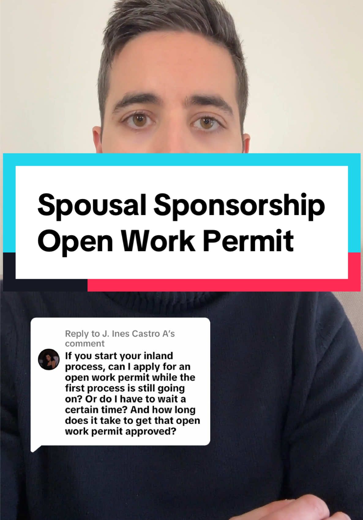 A post by @canadianimmlawyer on TikTok caption: Replying to @J. Ines Castro A Open work permits for spousal sponsorship applicants in Canada. #spousalsponsorshipcanada #spousevisa #openworkpermit #sowp #familysponsorship 