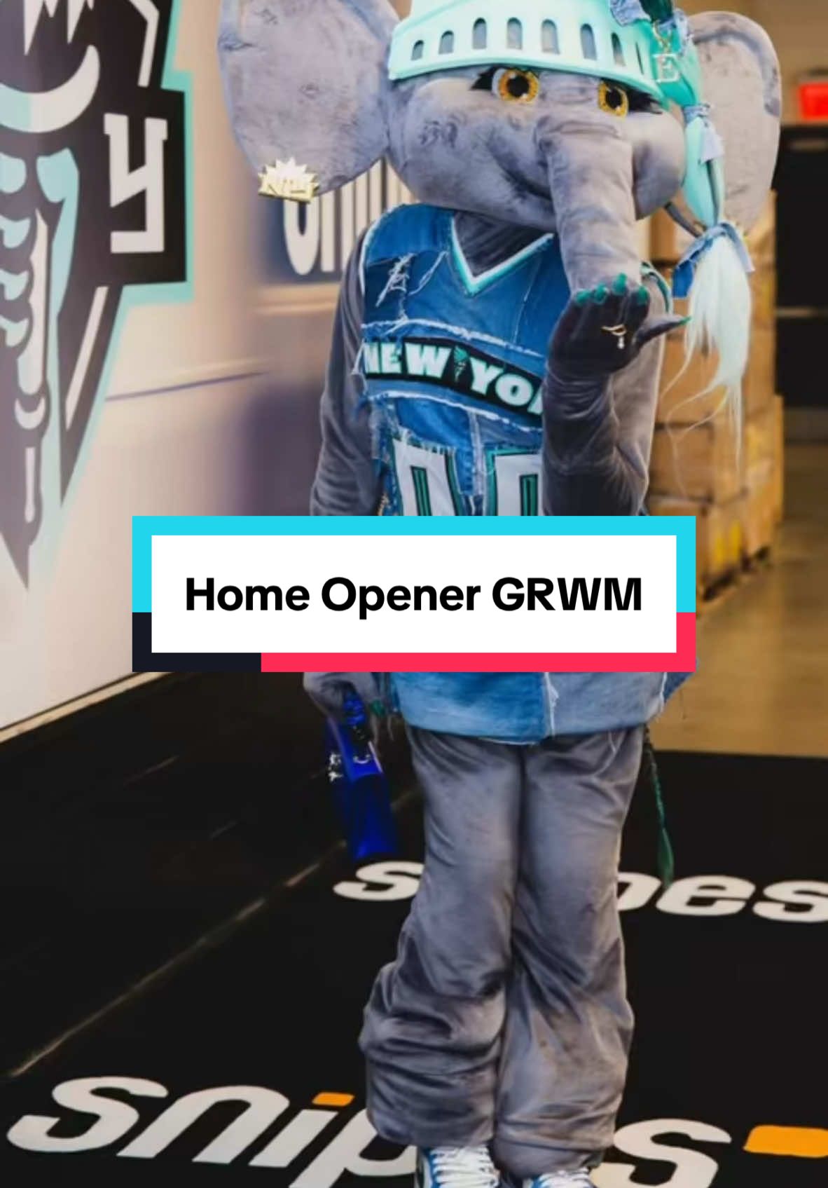 A post by @bigellieliberty on TikTok caption: OPENING NIGHT GRWM‼️🐘🐘🐘🐘🐘 IM BACKKKKKKKKKKKKKKKK Did yall miss me ?  #ellietheelephant #ellie #wnba #GRWM  #Funny #nickiminaj #Morethanamascot @nyliberty @TRUE INDIAN HAIR @Lei 🦋 