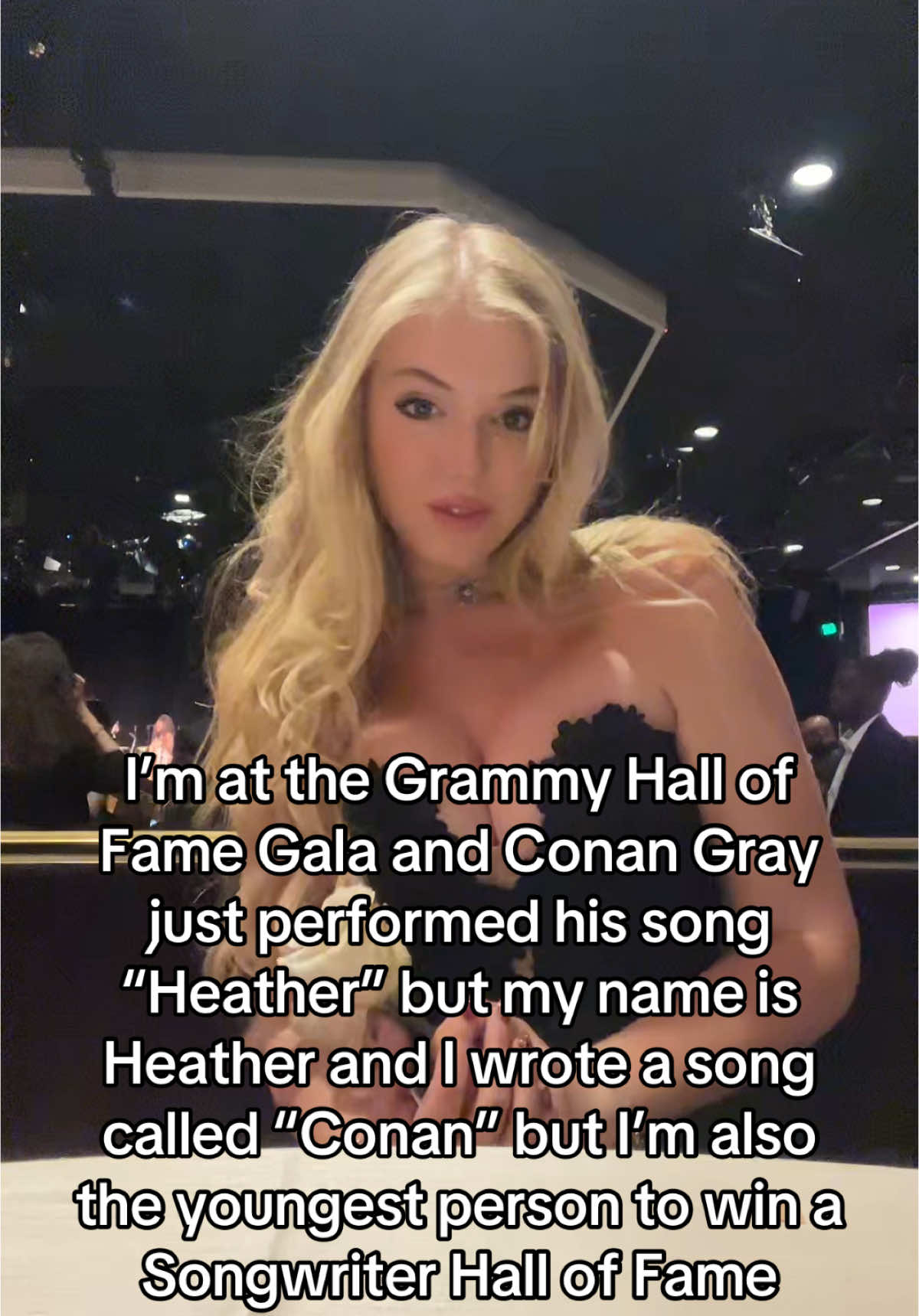 A post by @heatherlarose on TikTok caption: What if Heather’s s/o was secretly in love with @conangray the whole time and now we’re both at the #grammys hall of fame gala #conangray #heather #conan #grammy #halloffame #MaestriDelPov #viralsong #trending #trendingaudio #lovetriangle 