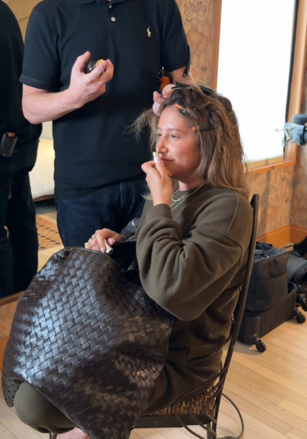 A post by @ashleytisdale on TikTok caption: Let’s just say my glam team left smelling real good today…any guesses on the new @BEINGFRENSHE scent? 👀