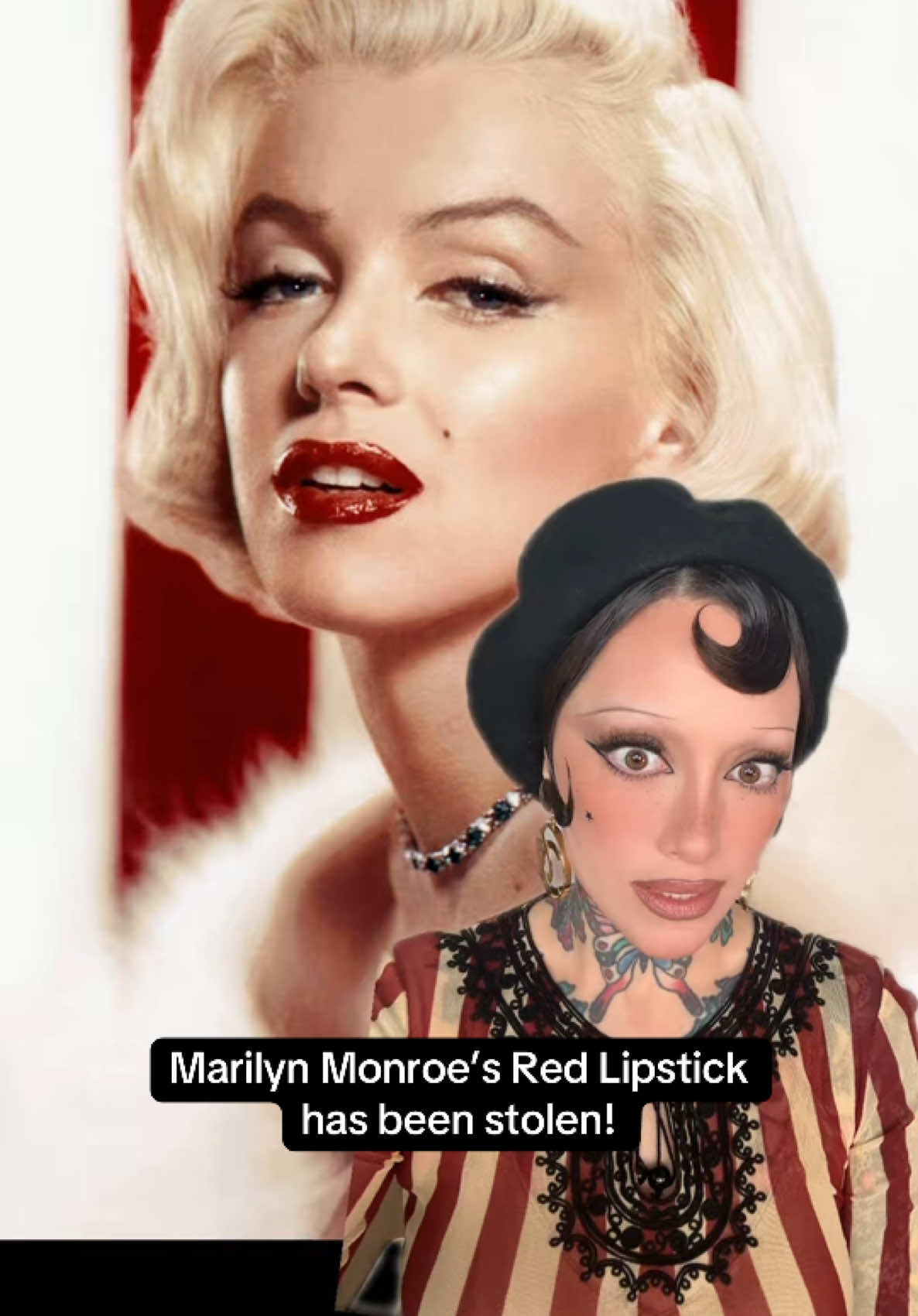 A post by @erinparsonsmakeup on TikTok caption: Where is Marilyn Monroe’s Lipstick? It has been stolen and I’m determined to find it. 🕵🏻‍♀️  #marilynmonroe @Marilyn Official @Minnesota News Now @Marilyn Monroe Facts @marilynmonroefanoficial @marilynmonroe_history @Minnesota Star Tribune @Daily Mail @TMZ @Newsweek 