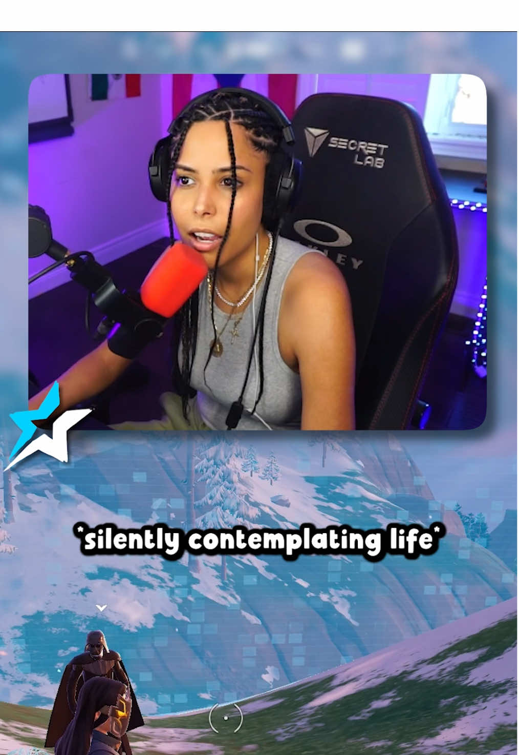 A post by @chica on TikTok caption: soooo apparently Darth Vader AI HATES my icon skin💔#fortnite #fyp #trending #viral #gaming 