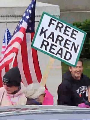 A post by @courttvlive on TikTok caption: "We ain’t got no quit." #KarenRead supporters gather outside the Dedham courthouse for day 19 as the Commonwealth's case winds down.   #CourtTV Did the prosecution prove murder beyond a reasonable doubt?