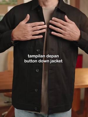 A post by @livehaf.official on TikTok caption: Kancing full di depan bikin gampang dibuka tutup kapan aja. Cocok buat gaya smart casual sampai daily wear 😎 #Livehaf #YourDailyWear #jaketpria #jaketcanvas #jaketkasual