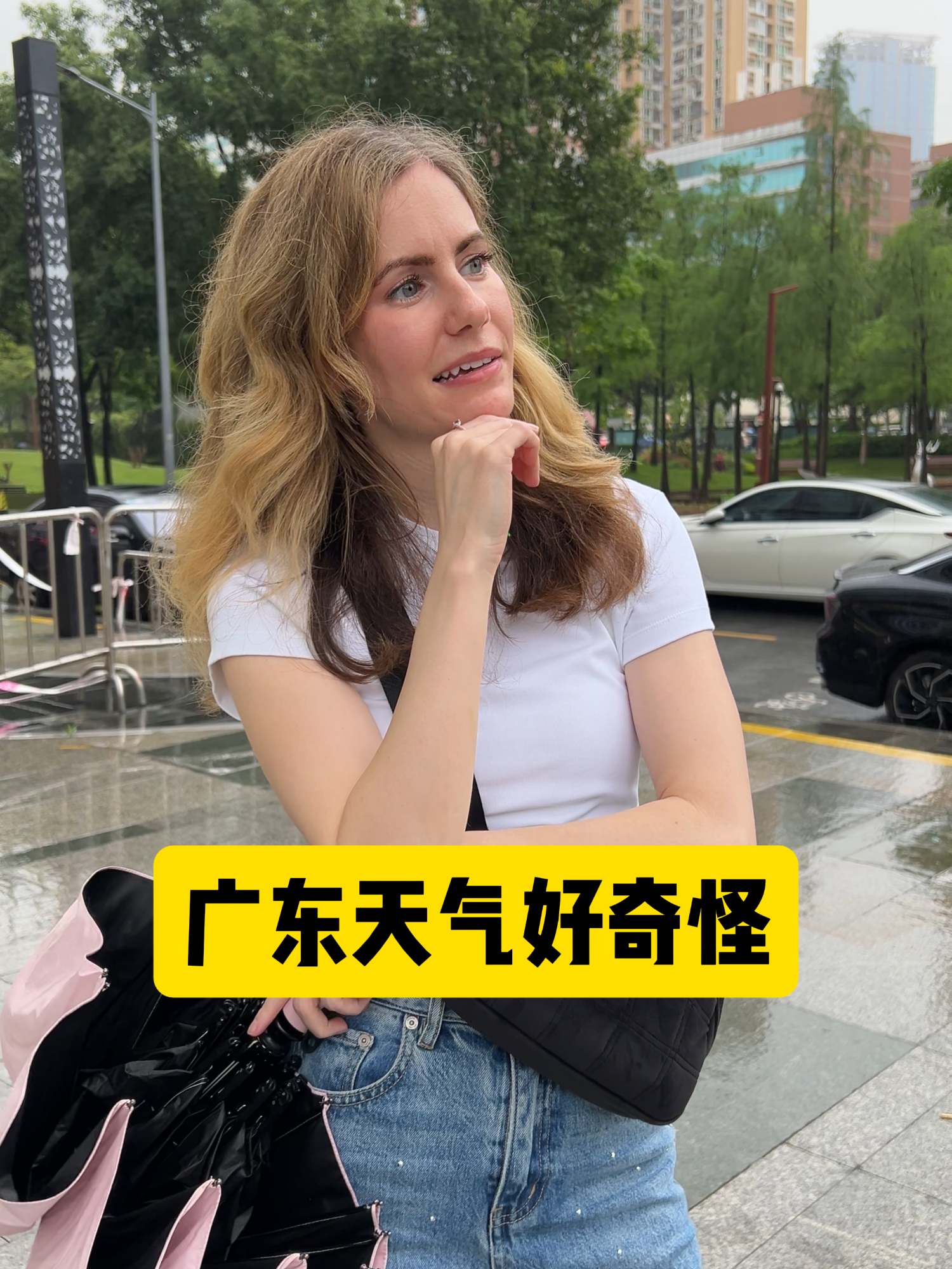 A post by @kristinlaoshi on TikTok caption: The weather in Guangdong is so weird... #China #英语 #中文 #Chinese #English #learnenglish