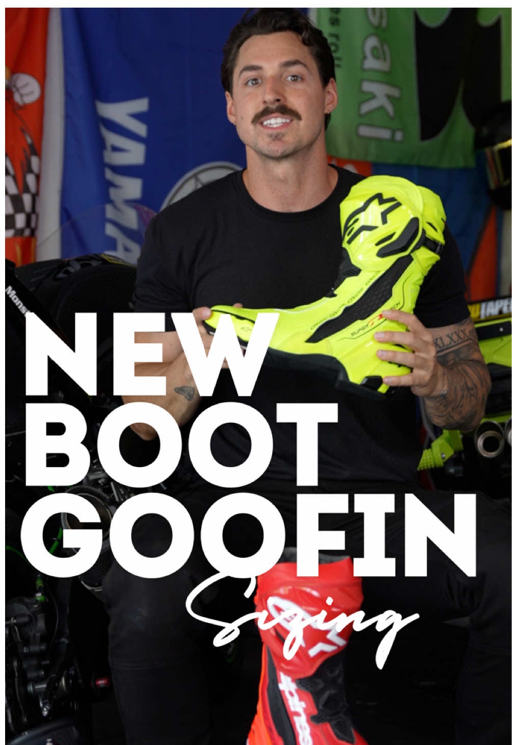 A post by @whynot_zack on TikTok caption: New boot goofin with the best motorcycle riding boots ever made, the Alpinestars Supertech R. This is a full size review so that you can get the perfect size and streamline the process of buying! 