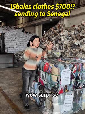 A post by @msmei520 on TikTok caption: $700 can purchase 15bales used clothes!? small order shipping to Senegal 👏👏👏#used #africa #business #clothing #senegal 
