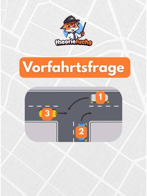 A post by @theoriefuchs on TikTok caption: 💡 Wer hat hier Vorfahrt? 🦊 Wenn du Hilfe bei der Theorieprüfung brauchst – wir erklären dir alle offiziellen Theoriefragen Schritt für Schritt, mit Humor, Eselsbrücken und klarem Durchblick. 👉 Jetzt Kurs starten: Link in der Profil-Bio! 📲 Folge uns für tägliche Tipps auf TikTok & Insta! #führerschein #fahrschule #quiz