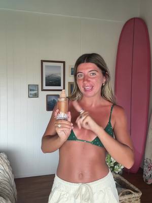 A post by @ajcoastal on TikTok caption: Actually obsessed with @Saltair Body shimmering body oil!! My current secret to make my tan glow and smell incredible all day long 