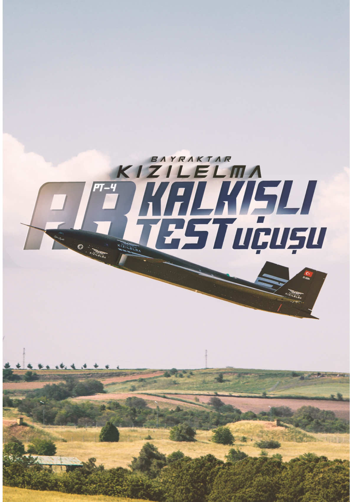 A post by @selcuk on TikTok caption: Bayraktar #KIZILELMA PT-4 ✈️🚀🍎 🛫 AB Kalkışlı Aerodinamik Sistem Tanımlama Testi 🛫 AB-Assisted Takeoff Aerodynamics System Identification Test #MilliTeknolojiHamlesi 🌍🇹🇷