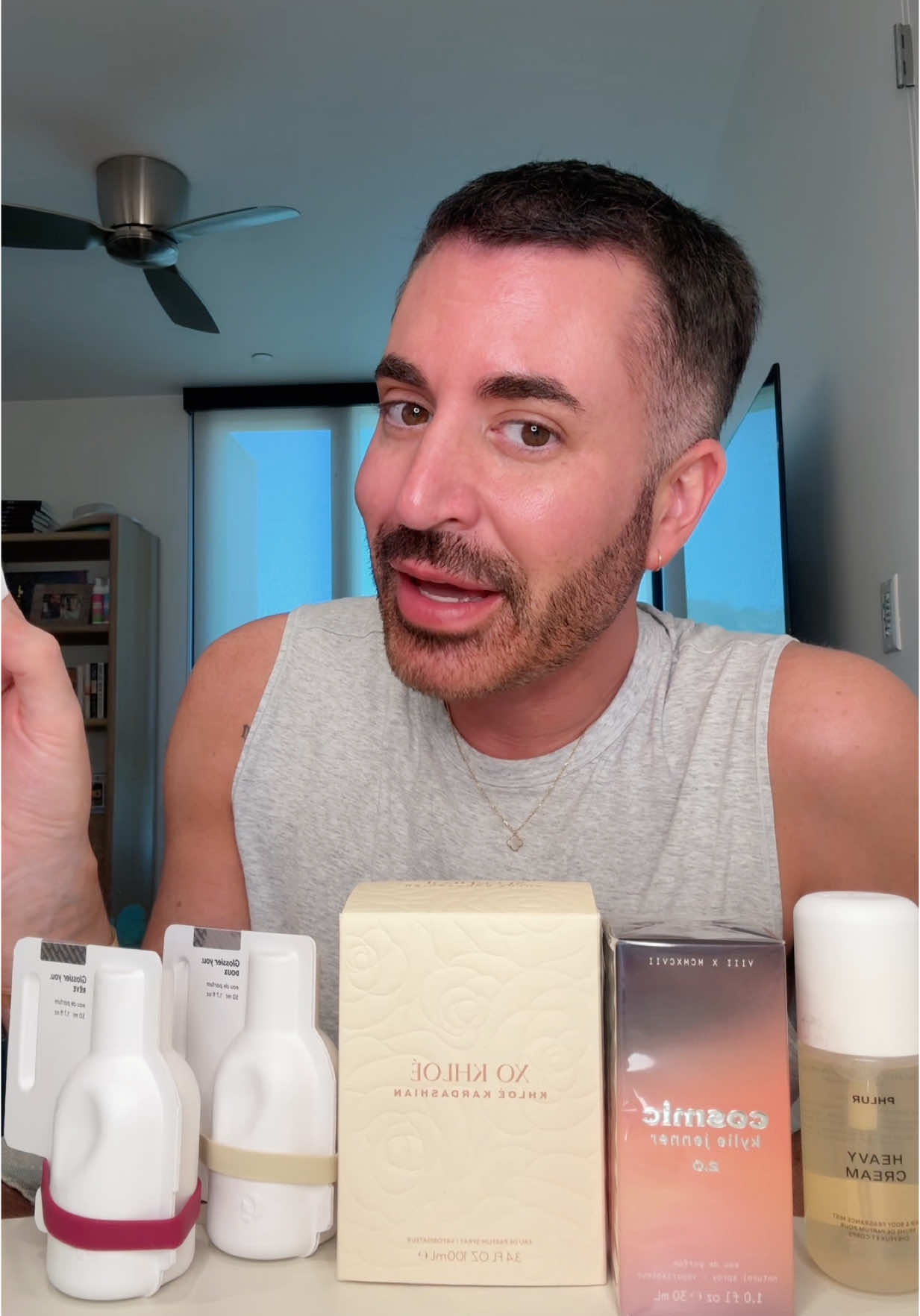 A post by @mvstevens on TikTok caption: FRAGRANCE HAUL 🪻 @Phlur Fragrances @Kylie Cosmetics @Glossier #phlur #kyliecosmetics #khloekardashian #glossier #fragrance #haul 